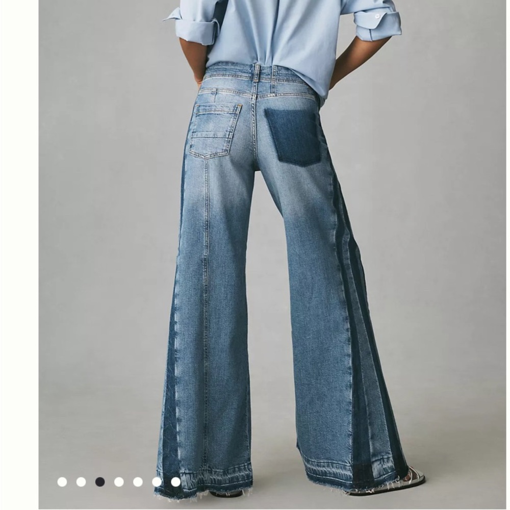 Anthropologie Pilcro Adi Mid-Rise Frayed Relaxed Flare Rework Jeans 25 26